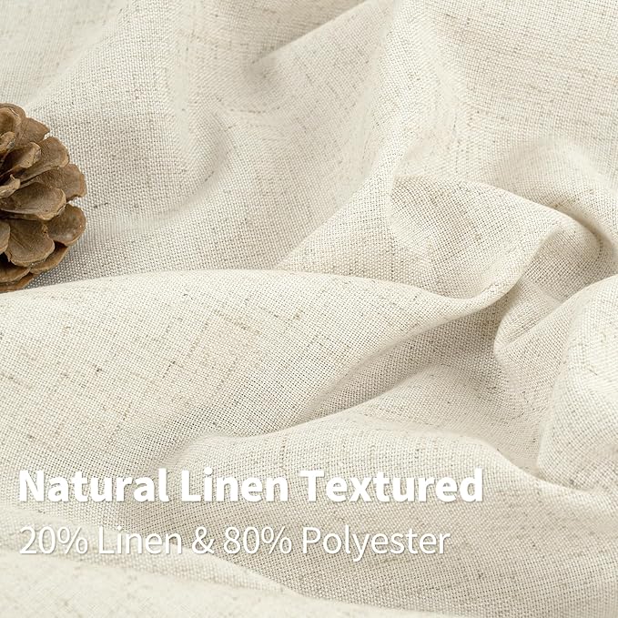 YoungsTex Short Linen Curtains 45 Inches Length for Kitchen Window - Natural Light Filtering Drapes with Grommet Semi Sheer Privacy for Bedroom Bathroom Window, 2 Panels, 42 X 45 Inch