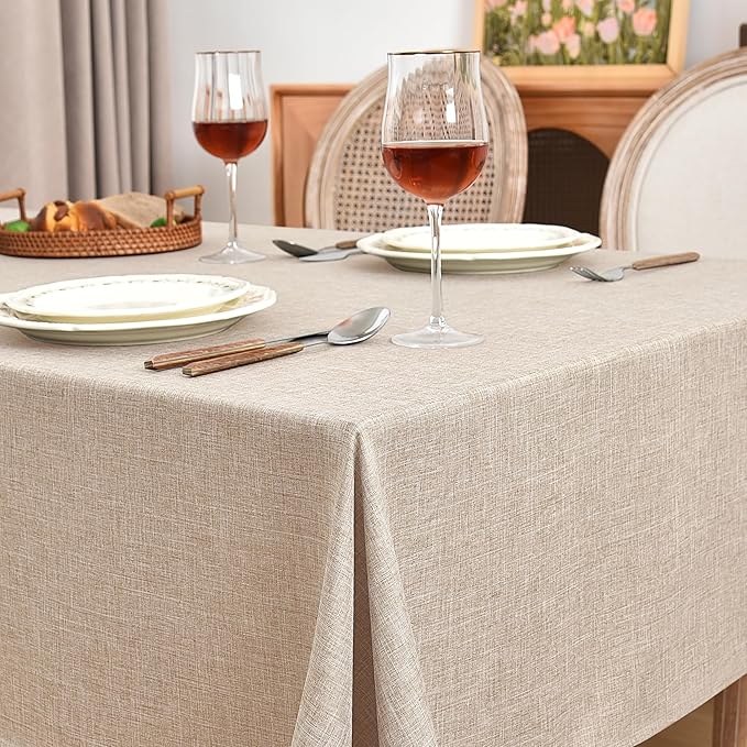 Fitable Faux Linen Tablecloths Rectangle 60 x 102 Inch - 6 Pack Neutral Table Clothes for 6 Foot Tables, Beige Faux Burlap Kitchen Table Covers for Dining, Party, Farmhouse, Banquet, Buffet