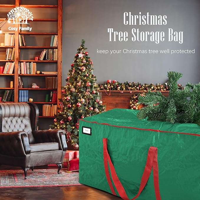 Cosy Family 7.5 ft Christmas Tree Storage Bag - Durable Heavy Duty Extra Large Artificial Xmas Holiday Tree Bag with Reinforced Handles and Dual Zippers Wide Opening - Green