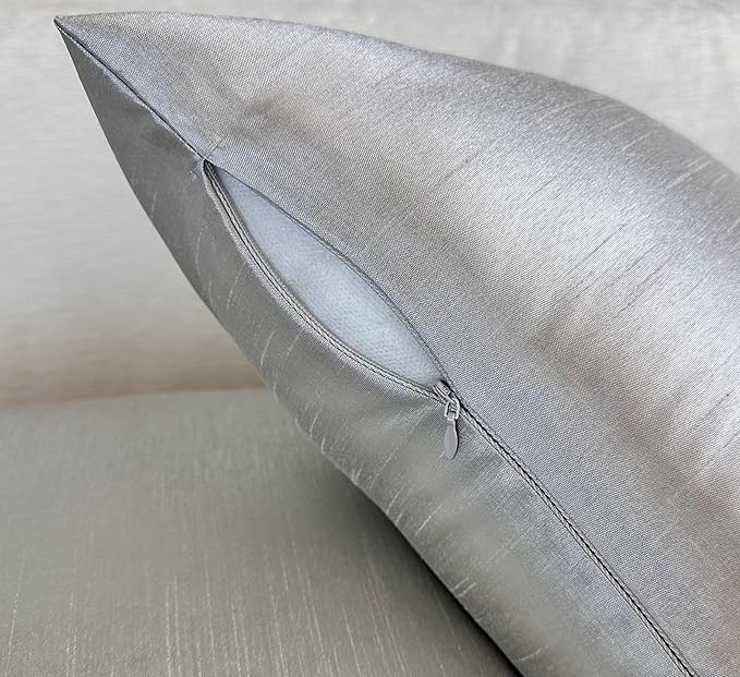 Aiking Home Collection 26x26 Inches Faux Silk Square European Shams, Zipper Closure, Silver (Set of 2)