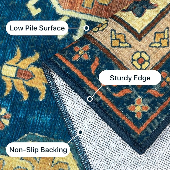 GENIMO Machine Washable 6x9 Area Rugs for Living Room, Non Slip Vintage Rugs, Low Pile Lightweight Chenille Print Rug for Bedroom, Dining Room, Home Office, Black Yellow
