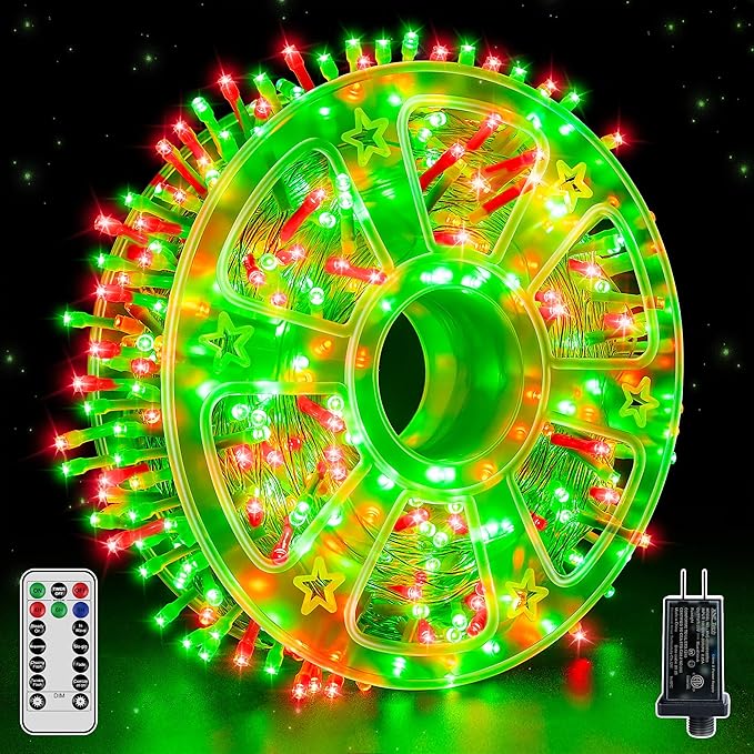 Christmas Lights 600 LED 98FT, Waterproof Outdoor String Lights with Remote and Timer, 8 Modes Dimmable Fairy Lights for Indoor Outdoor Wedding Party Holiday Decorations (Red and Green)