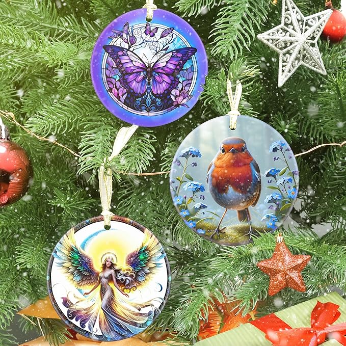 Robin Christmas Ornament, 3.5 Inch Ceramic Christmas Hanging Ornament, Robin Decor, Christmas Tree Ornaments, Gifts for Christmas, Holiday Presents, Gift Exchange