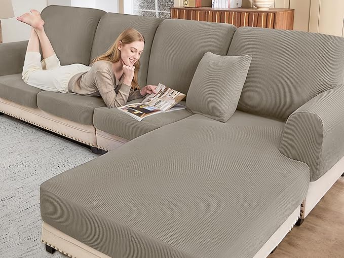 Sectional Couch Covers for Sofa Cushion L Shaped Couch Cover Washable Soft Couch Cushion Covers Stretch Sofa Slipcovers(3-Piece for Sofa Seat or Backrest, Taupe)