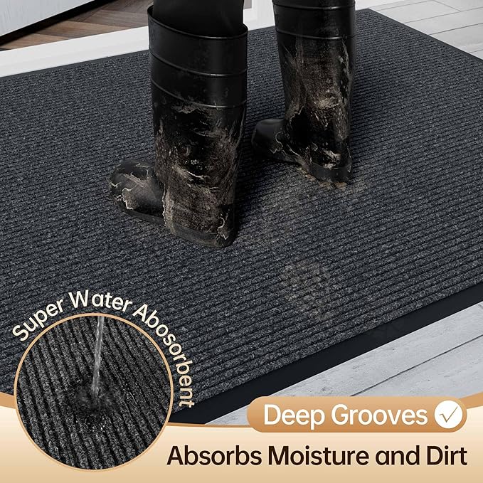 Amyracel Front Door Mat Indoor Outdoor Entrance, 24" x 48" All-Season Waterproof Doormat for Enterway, Heavy Duty Commercial Floor Mat, Fade Resistant, Rubber Back, Low Profile, Easy Clean