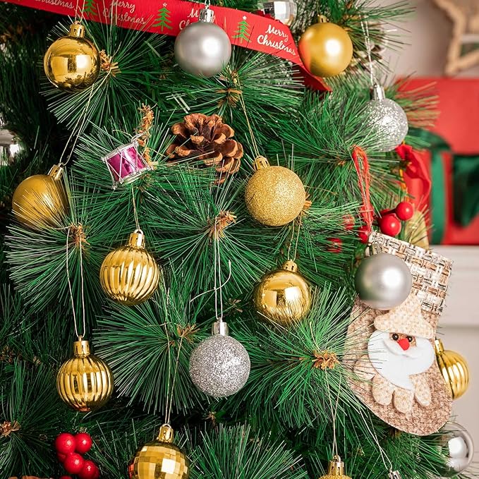 72Pcs Gold Silver Ornaments Balls, Decorative Shatterproof Hanging Christmas Balls Ornaments for Christmas Tree Home Office Decor Present for Party Wedding, 1.6Inch