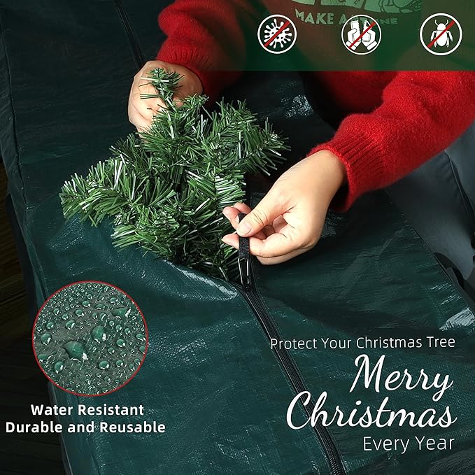 Large Christmas Tree Storage Bags Heavy Duty Tree Bags Holiday Storage Bags Protects From Moisture Or Dust,Alternative To Xmas Tree Storage Box (Green, 7.5 Ft)