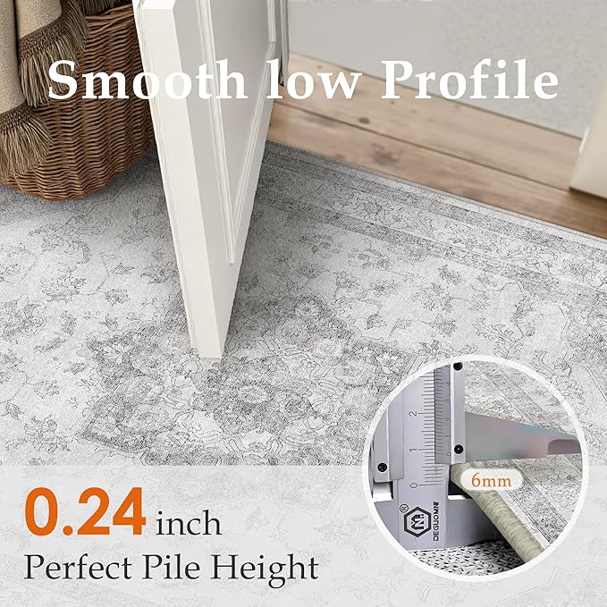 Gray Area Rug 3x4 Washable Vintage Carpet Entryway Office Soft Retro Kitchen Low Pile Thin Door Mat Non Slip Grey Oriental Medallion Throw Small Rug for Bathroom Bedroom Dining Living Room