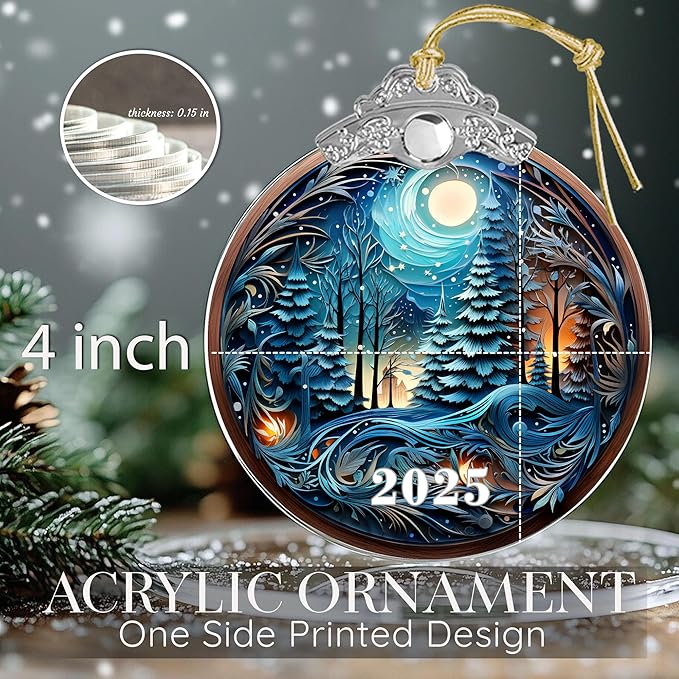 Christmas Ornament 2025, Winter Forest Christmas Tree Ornament, Blue Moon Ornaments for Christmas Tree, Large Ornaments, Gag Gifts, Holiday Ornaments for Home Decor and Gifts