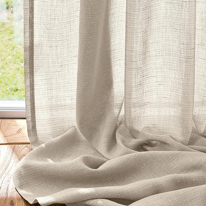 jinchan Linen Blend Curtain 96 inch Length 1 Panel for Sliding Door, Light Filtering 100 inch Extra Wide Farmhouse Drape with Rod Pocket Back Tab(100W x 96L, Oat)