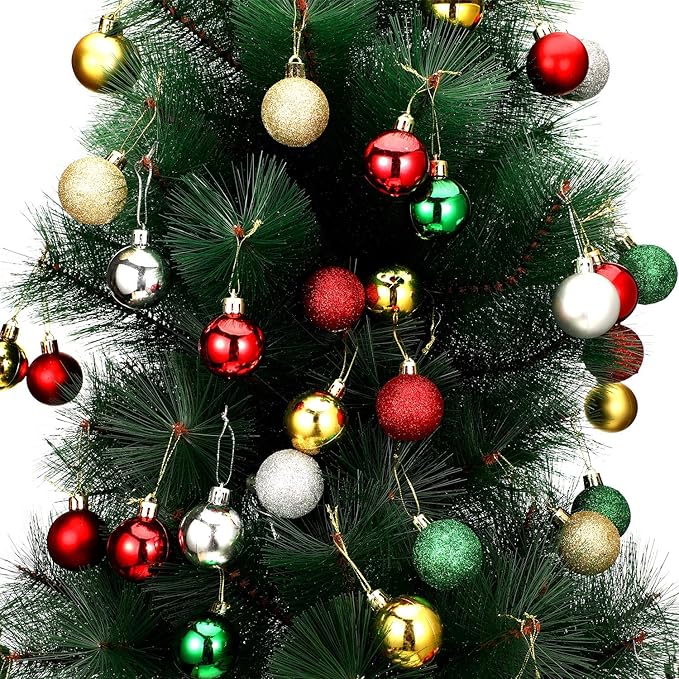 Boao 96 Pcs Christmas Mini Balls Ornaments Miniature Xmas Tree Ornaments Multicolour Shiny Small Hanging Decorations for Christmas Holiday Party Decor(1.57 Inch,Red, Gold, Silver, Green Balls)