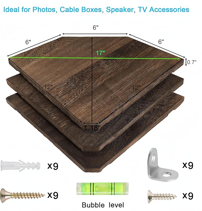 Joiishom Wood Corner Wall Shelves Set of 2, Solid Wood Corner Floating Shelves, Round End Wall Mounted Floating Corner Shelf for Bedroom, Living Room and Kitchen. (Brown-12 inch)