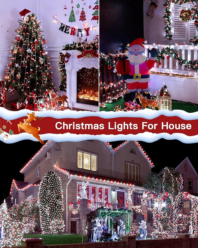 196FT 600LED Christmas Lights Outdoor Waterproof, String Light with Remote, 8 Modes LED Lights Plug in Twinkle Fairy Light for Party Holiday Decor (Red+White)