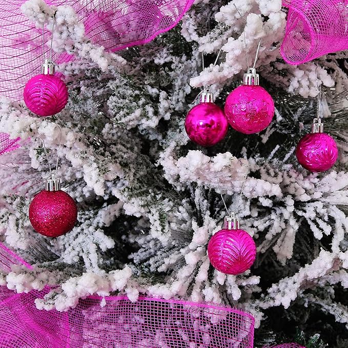34ct Fuchsia Pink Mini Christmas Ball Ornaments Shatterproof Plastic Christmas Tree Decorations for Xmas Party Home Office Holiday Decor -Small Size (1.57"/ 40mm)