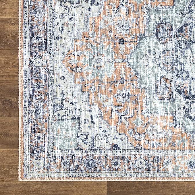 Bloom Rugs Washable Non-Slip 9' x 12' Rug - Peach/Blue Traditional Area Rug for Living Room, Bedroom, Dining Room, and Kitchen - Exact Size: 9' x 12'