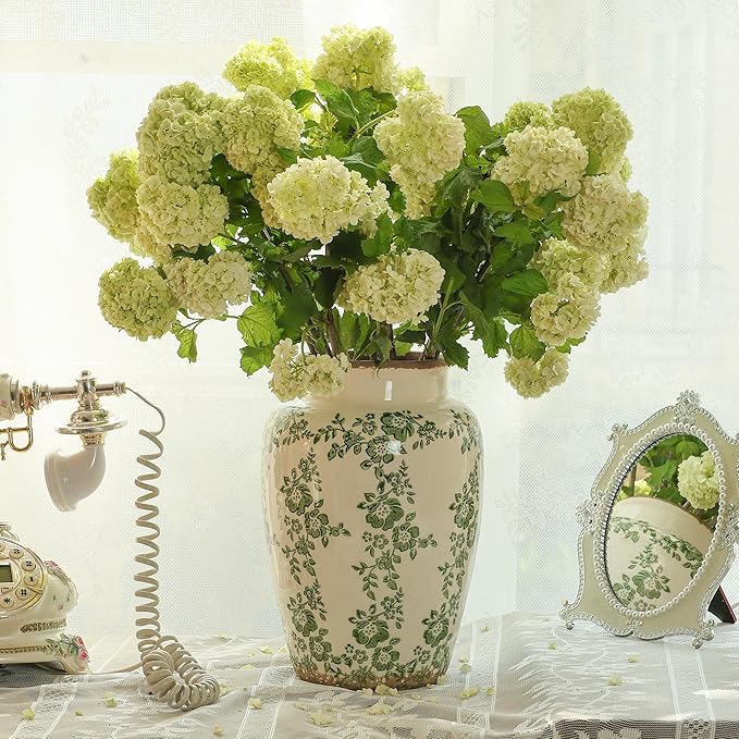 10” Retro Crackle Glaze Ceramic Vase Rustic Green Vases Decorative Vases Farmhouse Home Decor Vase Chinoiserie Vintage Flower Vases