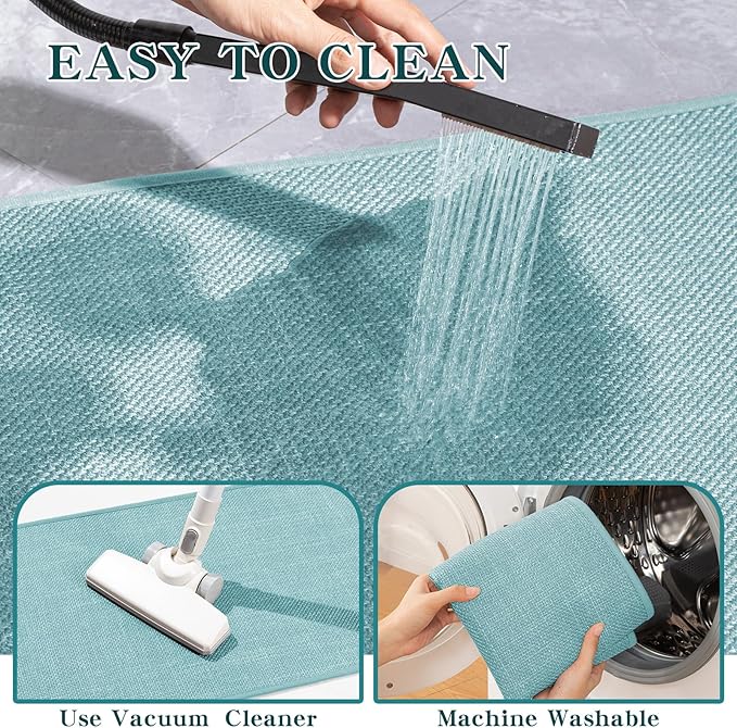 chakme Bathroom Rugs Mat 59x25, Ultra Thin Non Slip Bath Mat Large Quick Dry Absorbent Bath Mat for Bathroom Floor, (Navy Blue, 59"x25")