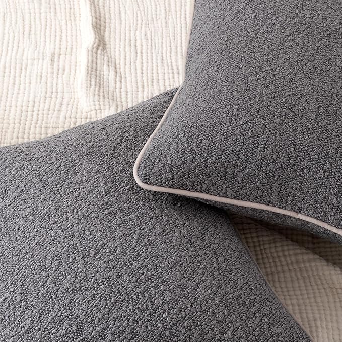 Amazon Basics Boucle Throw Pillow Covers for Couch, Living Room, Home Decor with Hidden Zipper, Grey, 24×24in, Pack of 2
