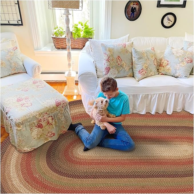 Gingerbread Oval Braided Area Rug 4x6 - Brown Jute Braided Rugs Farmhouse Home Decor, Reversible, No Shed Jute for Easy Maintenance