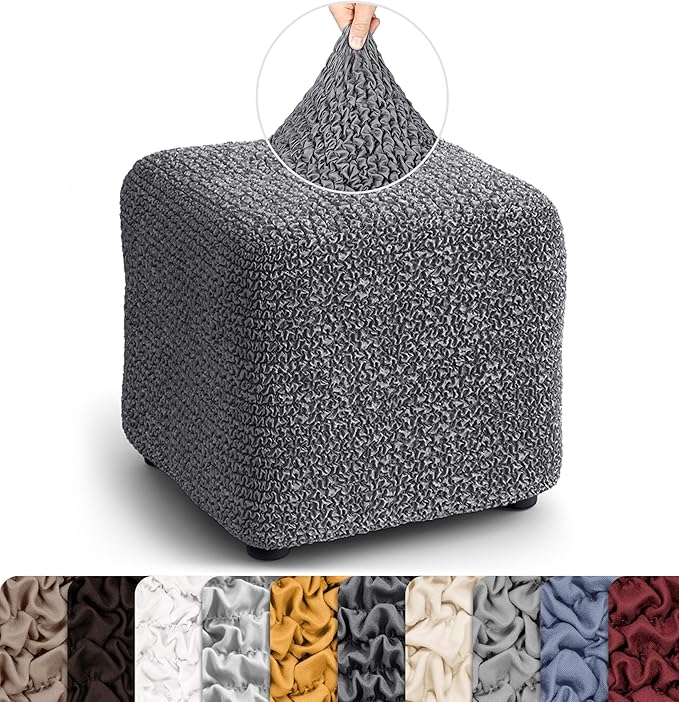 PAULATO BY GA.I.CO. Small Ottoman Cover Stool Cover Pouf Slipcover - Soft Polyester Fabric Slipcover - 1-Piece Form Fit Stretch Furniture Protector - Microfibra Collection - Dark Grey (Ottoman)