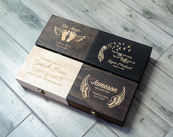 Personalized Memorial Keepsake Box - Custom Engraved Wooden Memory Box for Remembrance Sympathy Gift for Loss of Loved One - Funeral Urn Box for Ashes, Photos, Mementos - Customized Gifts