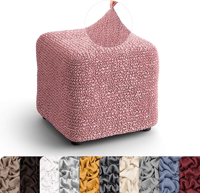 PAULATO BY GA.I.CO. Small Ottoman Cover Stool Cover Pouf Slipcover - Soft Polyester Fabric Slipcover - 1-Piece Form Fit Stretch Furniture Protector - Microfibra Collection - Coral Pink (Ottoman)