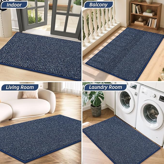 BEQHAUSE Dirt Trapper Door Mat 24" x 36", Non-Slip Washable Doormats Entrance Mat, Dirt Resistant and Absorbent Welcome Mat, Low Profile Floor Mats for Front Back Door and Entryway, Blue
