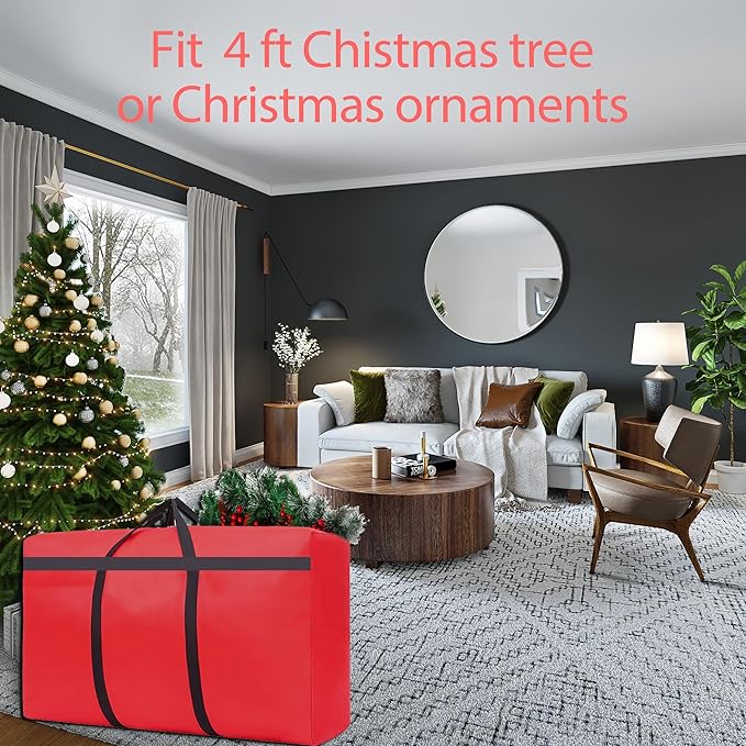 Small Christmas Tree Storage Bag 4Ft/5Ft Heavy Duty Reusable 600D Oxford Fabric Xmas Tree Bag/Container/Holder for Short Artificial Christmas Tree(39" X 12" X 24") Red