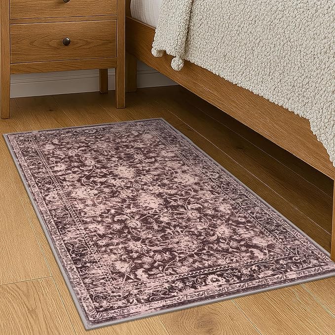 KILOCOCO Small Area Rug 2x3 Entryway Rugs Printed Vintage Red Floral Washable Rug Non-Slip Kitchen Rug Indoor Door Mat, Accent Throw Rugs for Laundry Room Bedside Entrance Holiday Decor