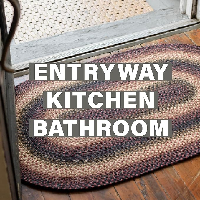 Homespice Prescott Black Braided Rug 2' x 3' Oval - Country Style Jute Kitchen Rug for Primitive Décor