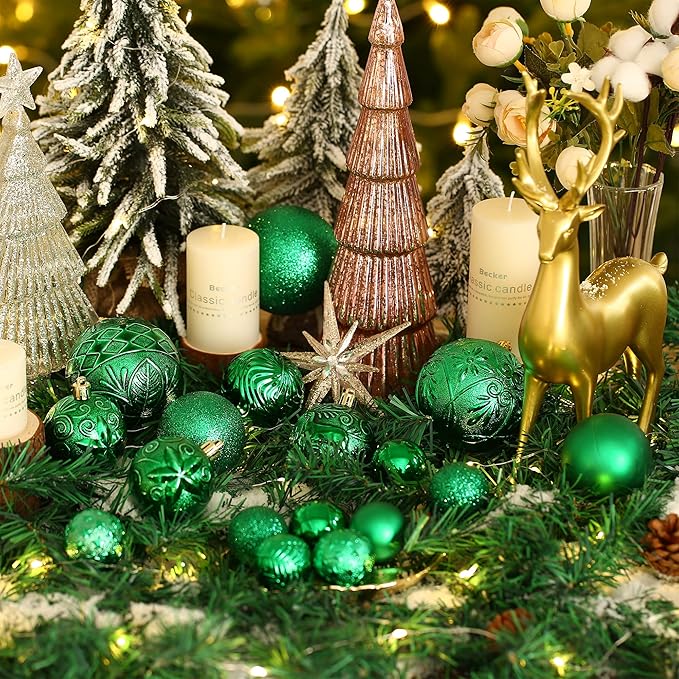 20ct Green Christmas Ball Ornaments Shatterproof Plastic Christmas Tree Decorations for Xmas Party Home Office Holiday Decor -Large Size (3.15", 80mm)
