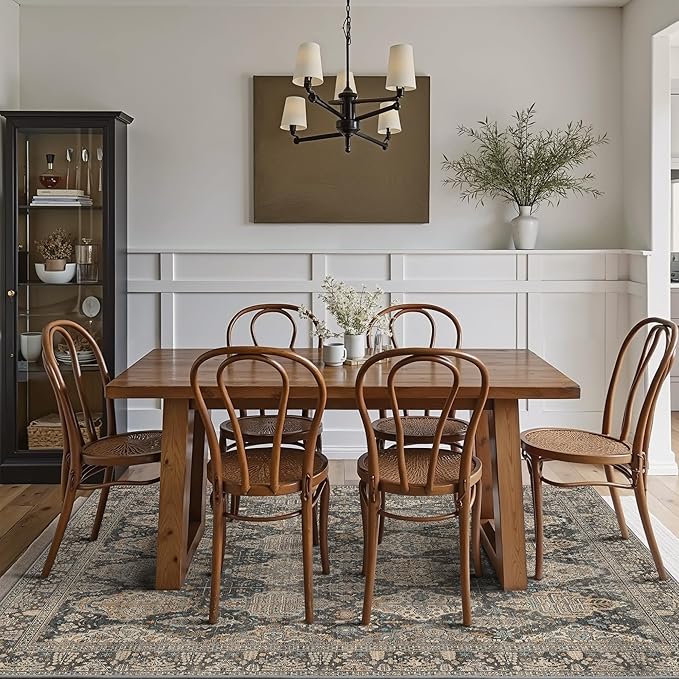 GENIMO 6x9 Area Rugs for Living Room, Machine Washable Low Pile Rugs, Chenille Non Alip Vintage Rug for Bedroom, Dining Room, Home Office, Charcoal Tan