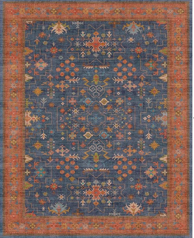 Washable 3x8 Long Runner for Wide Kitchen Floor - Navy Blue 8ft Hallway Runner Rug, Pet Friendly Waterproof Non Slip with Rubber Backing, Stain Resistant Area Rug