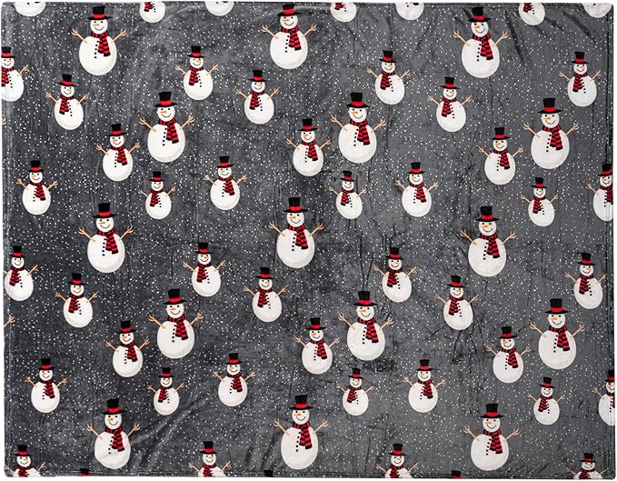 PAVILIA Christmas Snowman Throw Blanket | Grey Christmas Fleece Blanket | Soft, Plush, Warm Winter Cabin Throw, 60x80 (Grey Snowman)