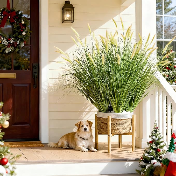 39 inches Extra Lush Artificial Reed Grass (6pcs), Luxury Fake Tall Plants with 12 Heads Dogtail Flower, Luxury Faux Tall Greenery with Dogtail for Garden Porch and Home Decor (Pink-12)