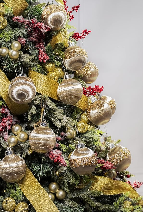12Pcs 4” Silk Christmas Ball Decorations, Satin Christmas Tree Ornaments, Luxury Vintage Hanging Christmas Home Decor for Xmas Holiday Wedding Party Decoration (Champagne)