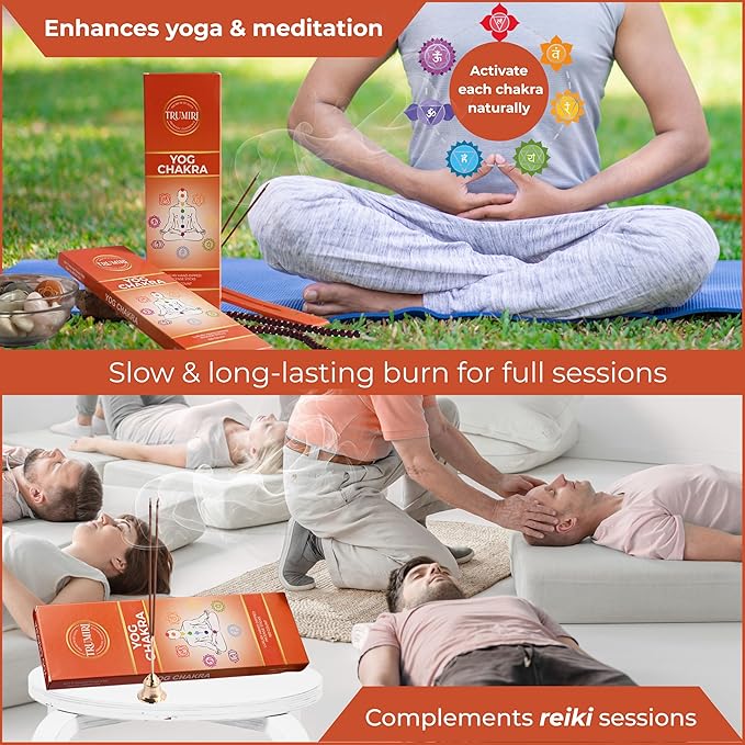 YOG Chakra Incense Sticks - Pack of 100 Insence-Sticks for Chakra Meditation - Made with Natural Raw Ingredients - Scented Inciensos Indian Spiritual Agarbatti Insense