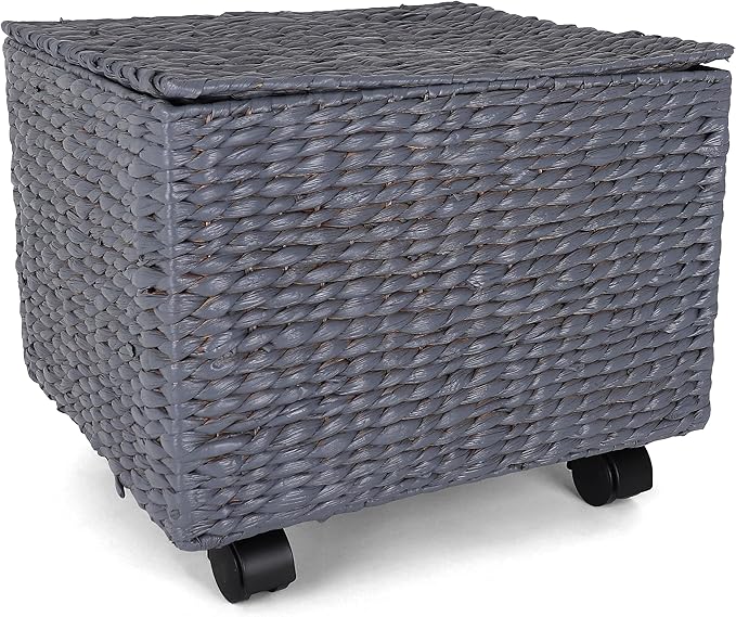 Seagrass Rolling File Cabinet - Home Filing Cabinet - Hanging File Organizer - Home and Office Wicker File Cabinet - Water Hyacinth Storage Basket for File Storage (Grey)