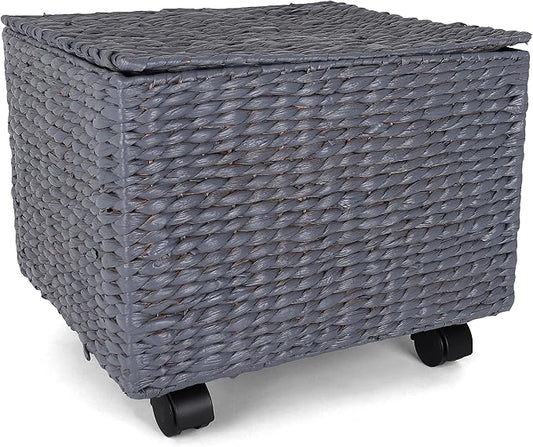 Seagrass Rolling File Cabinet - Home Filing Cabinet - Hanging File Organizer - Home and Office Wicker File Cabinet - Water Hyacinth Storage Basket for File Storage (Grey)