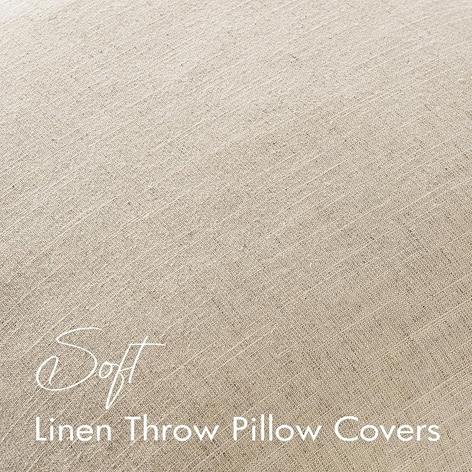 EMEMA Decorative Linen Throw Pillow Covers 18x18 Inch Natural Beige Boho Farmhouse Neutral Couch Throw Pillows for Bed Pack of 2 Accent Pillowcase Modern Sofa Cushion Livingroom Home