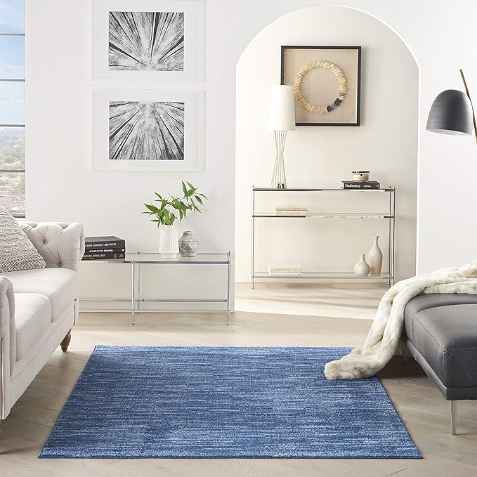 Nourison Home Essentials Indoor/Outdoor Navy Blue 5' x 8' Area Rug, Easy Cleaning, Non Shedding, Bed Room, Living Room, Dining Room, Backyard, Deck, Patio (5x8)
