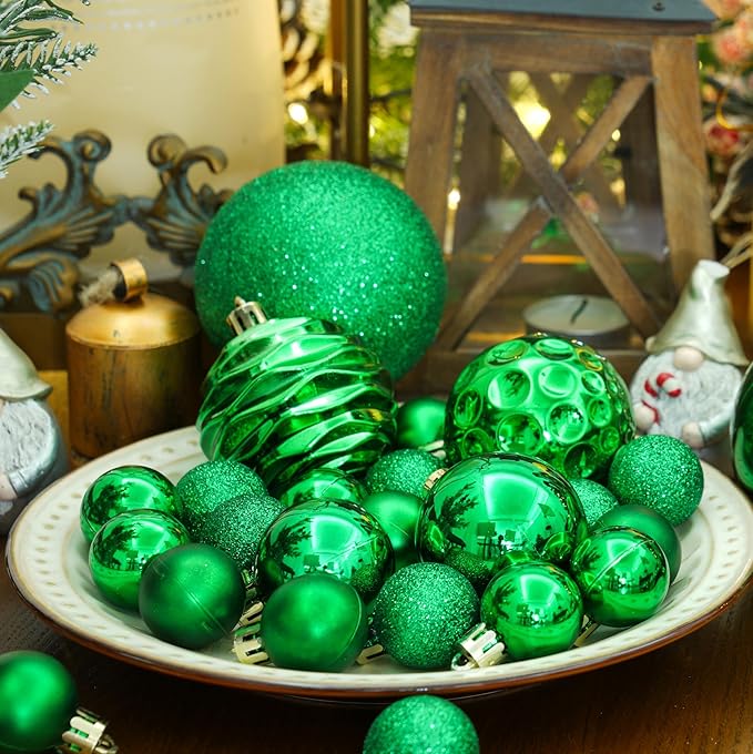 XmasExp 24ct Mini Christmas Ball Ornaments Shatterproof Christmas Ornaments Set Decorations for Xmas Tree Balls 30mm/1.18" (Green)