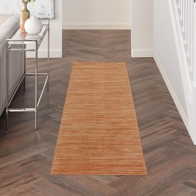 Nourison Home Essentials Indoor/Outdoor Rust 2'2" x 10' Area Rug, Easy Cleaning, Non Shedding, Bed Room, Living Room, Dining Room, Backyard, Deck, Patio (2x10)