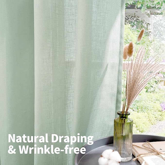 YoungsTex Light Sage Linen Curtains 63 Inch Length for Living Room Window, Light Filtering Textured Drapes with Grommet for Bedroom Kitchen Rustic Farmhouse Lightweight, 2 Panels, 42 X 63 Inch