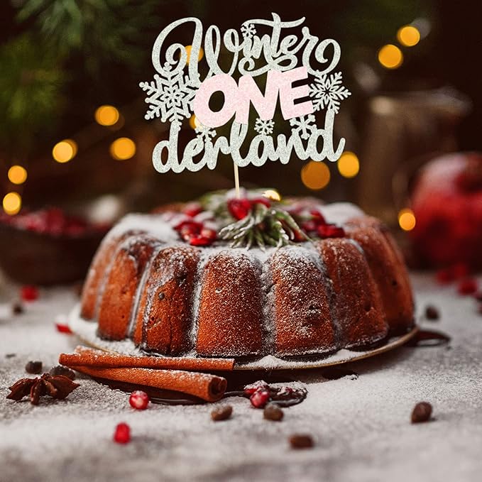Gyufise 1 Pack Winter Wonderland Decorations Silver Pink Winter Onederland Cake Topper Winter Onederland Party Decorations for Birthday Winter Onederland 1st Birthday Party Supplies