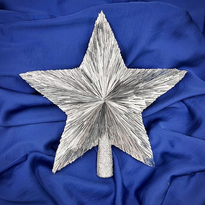 10" Elegant Christmas Star Tree Topper - Classic Star Top - Unique Design - Luxury Stars - Handmade Tree Top - Tinsel Decorations - Holiday Decor for Medium and Big Trees - Large 10 inch (Silver)
