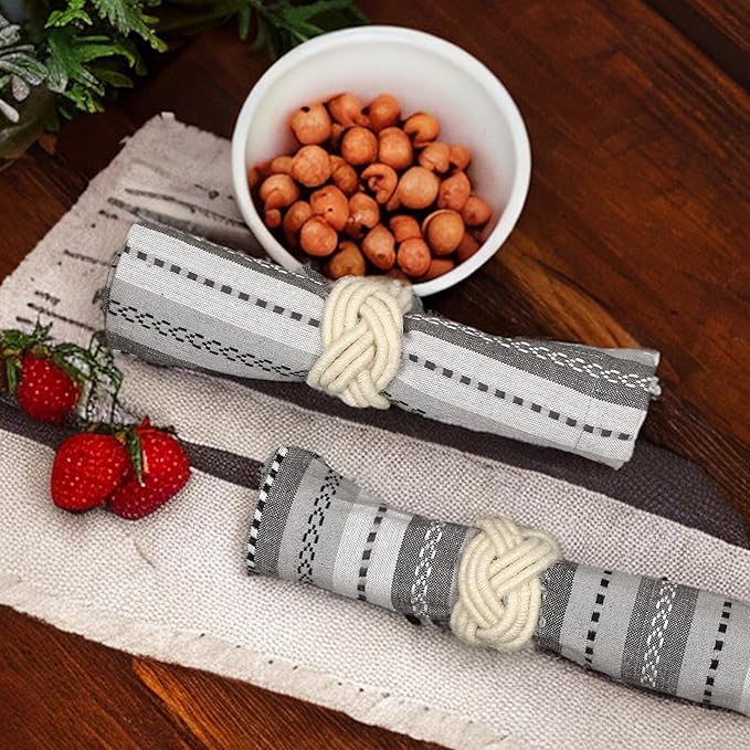 ALPHA Living HOME Handcrafted Napkin Rings Set of 12 - Woven Jute Napkin Holders, Serviette Rings - Perfect for Weddings, Thanksgiving, Christmas & Everyday Dining (Off White)