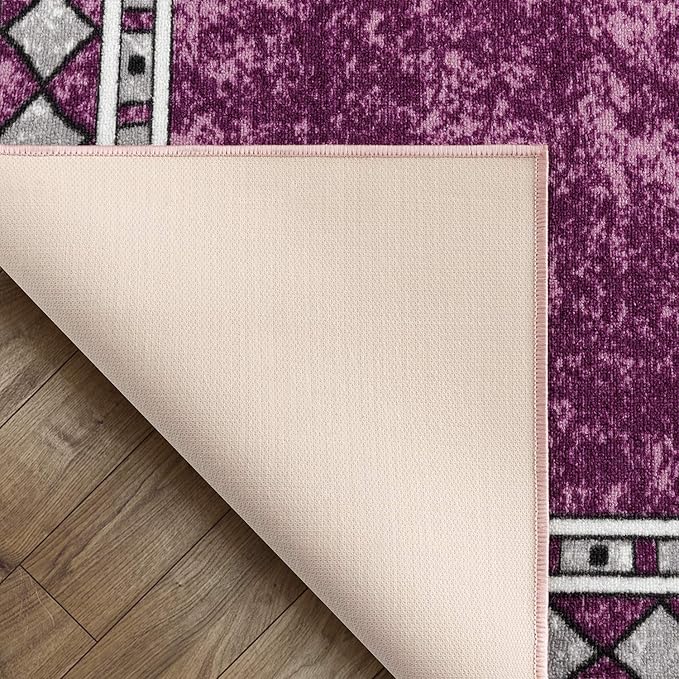 Antep Rugs Alfombras Modern Bordered 4x6 Non-Skid (Non-Slip) Low Profile Pile Rubber Backing Indoor Area Rugs (Purple, 4' x 5'8")