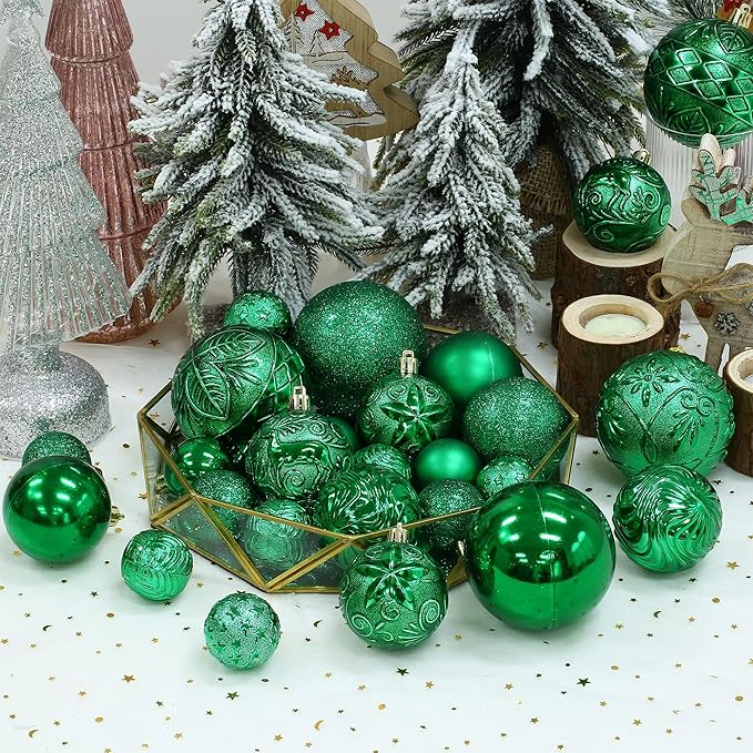 20ct Green Christmas Ball Ornaments Shatterproof Plastic Christmas Tree Decorations for Xmas Party Home Office Holiday Decor -Large Size (3.15", 80mm)