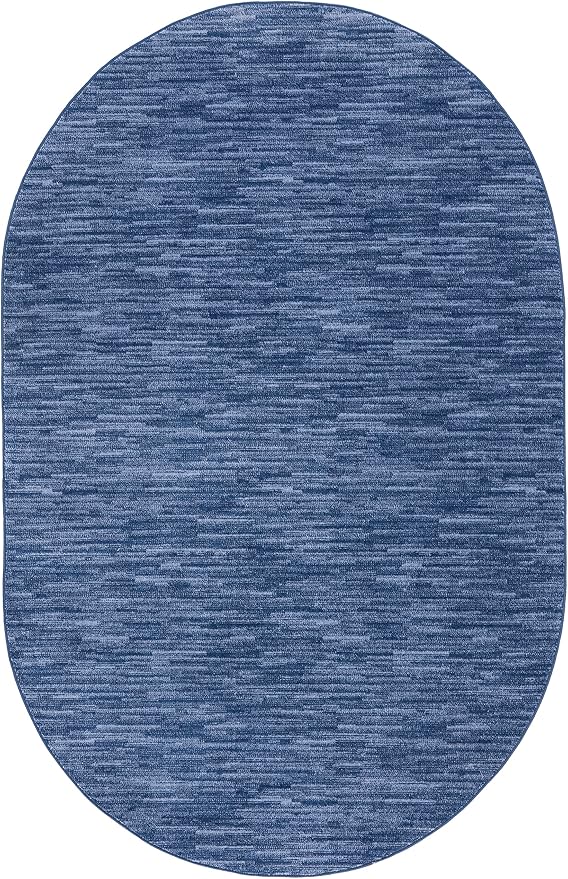 Nourison Home Essentials Indoor/Outdoor Navy Blue 6' x 9'Oval Area Rug, Easy Cleaning, Non Shedding, Bed Room, Living Room, Dining Room, Backyard, Deck, Patio (6x9 Oval)